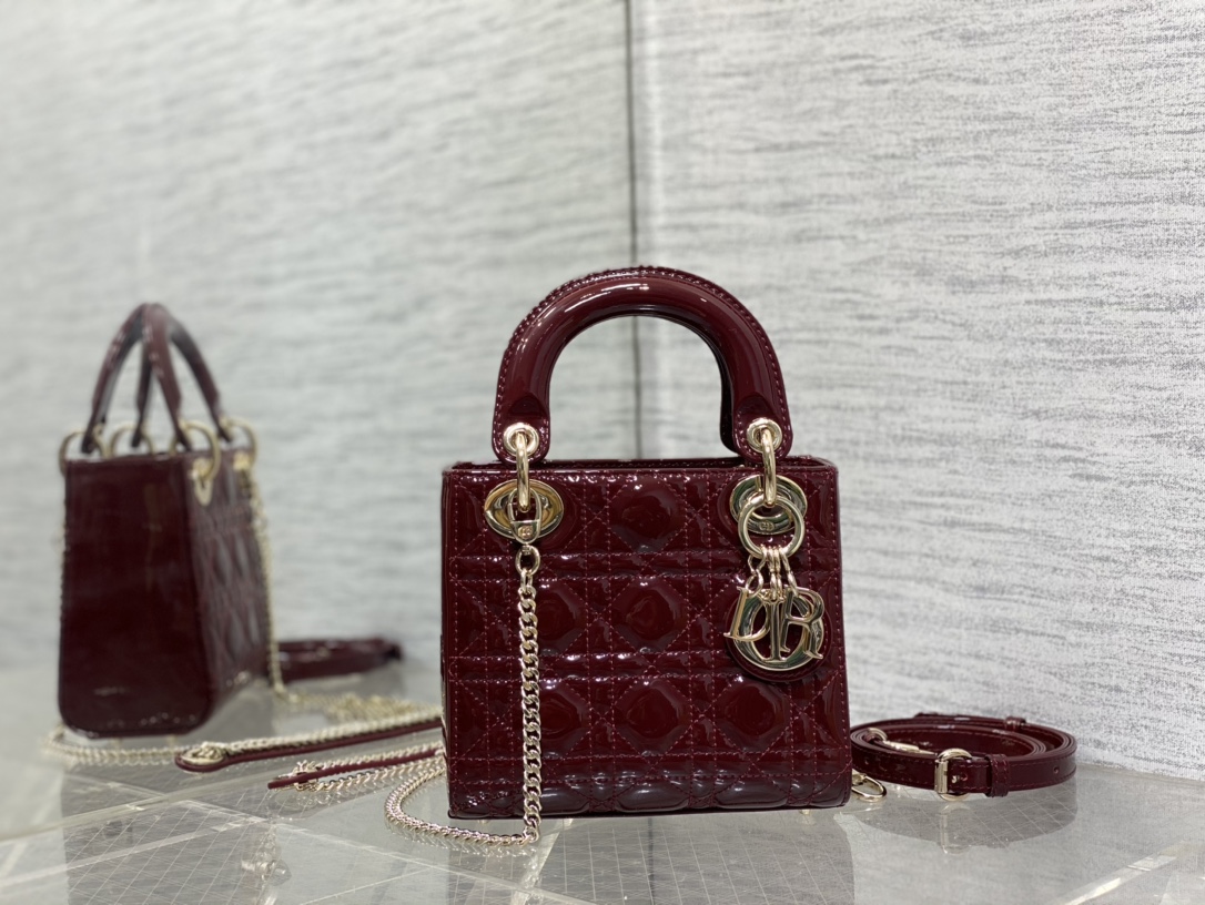 Mini Lady Dior Bag Bordeaux Patent Cannage Calfskin